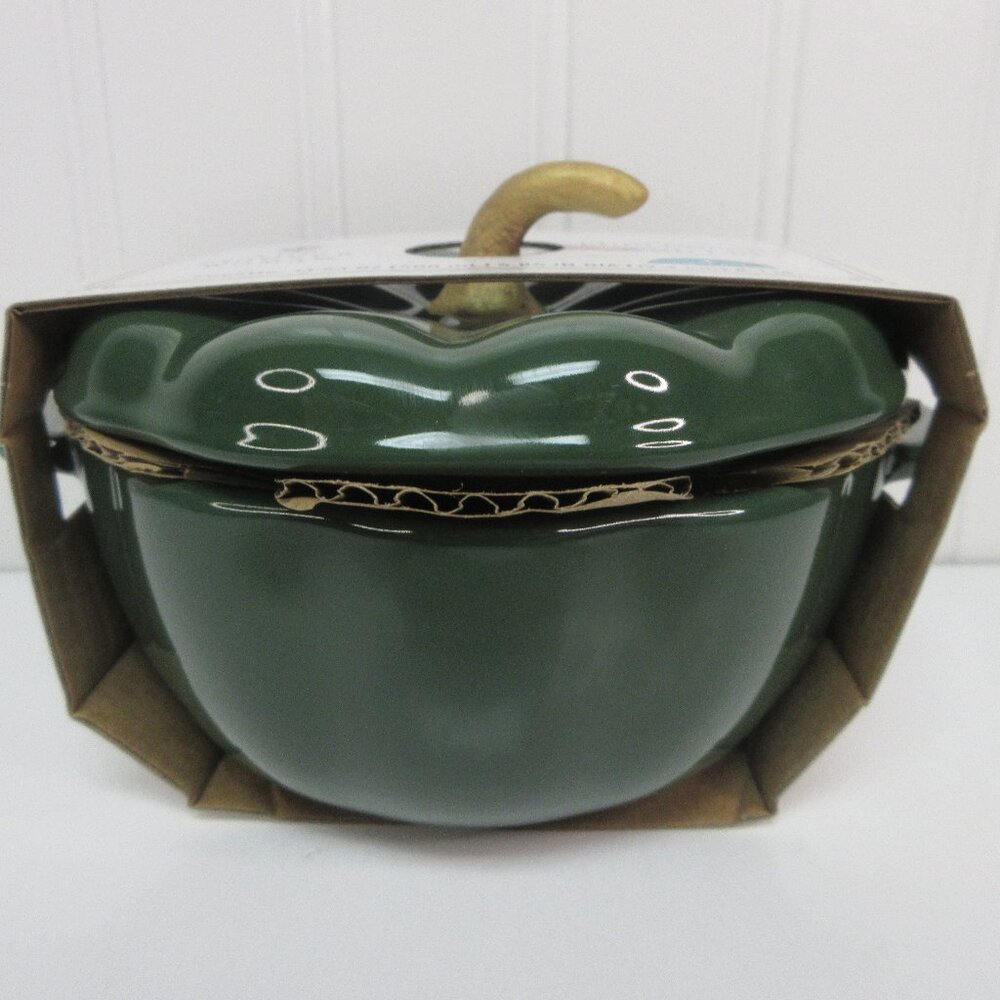 Pioneer Woman Ceramic Pumpkin Mini Dutch Oven Cocotte w/ Lid Green Casserole